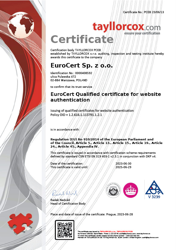 certificate for website authentication