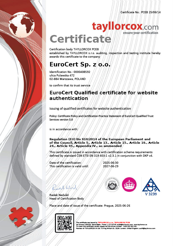 certificate for website authentication